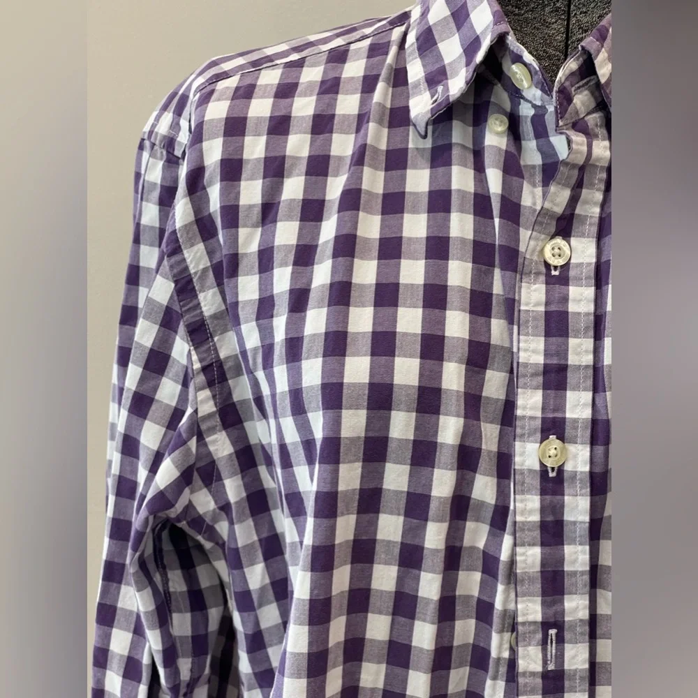 J crew purple‎ white check-button down-size medium-unisex-all cotton! 1980s VTG
